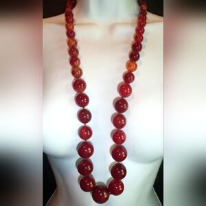 Vintage Cherry Amber Bakelite Graduated Beaded 33" 139g Heavy Necklace Beautiful